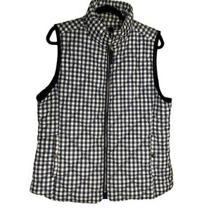 Kensie Jeans Navy Blue & White Check Plaid Quilted Trimmed Full Zip Vest Size XL